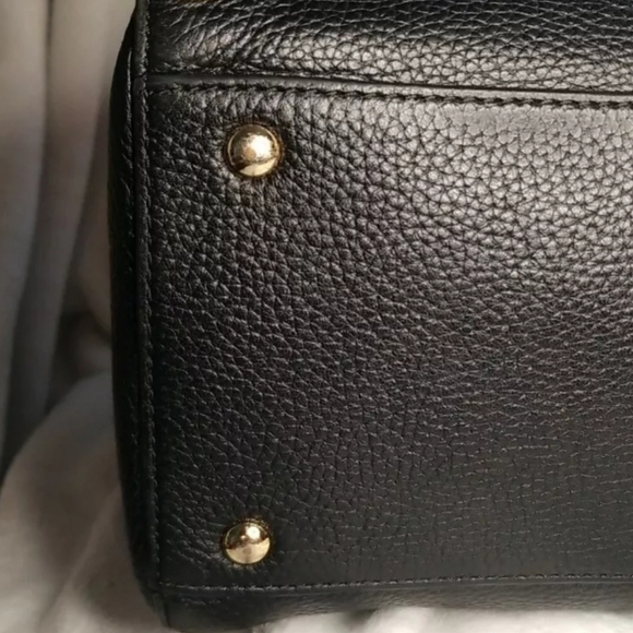 Michael Kors Black Leather Sandrine Gold Stud Satchel - Picture 9 of 16